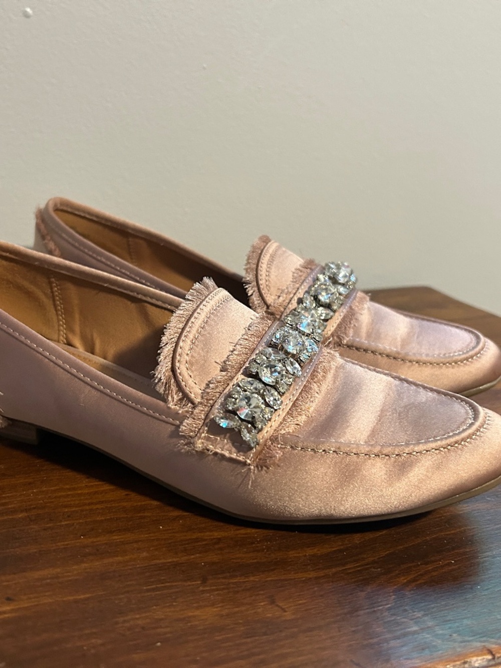 Women’s satin loafers with embellishments